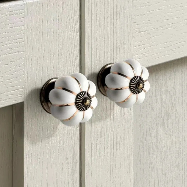 Vintage Ceramic Pumpkin Drawer Knobs Furniture Door Handles Kitchen Cabinet Pulls Closet Wardrobes Handles Accessories