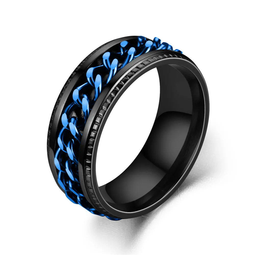 Cool Stainless Steel Rotatable Men 8MM Ring High Quality Spinner Chain Punk Women Never Fade Jewelry for Party Gift