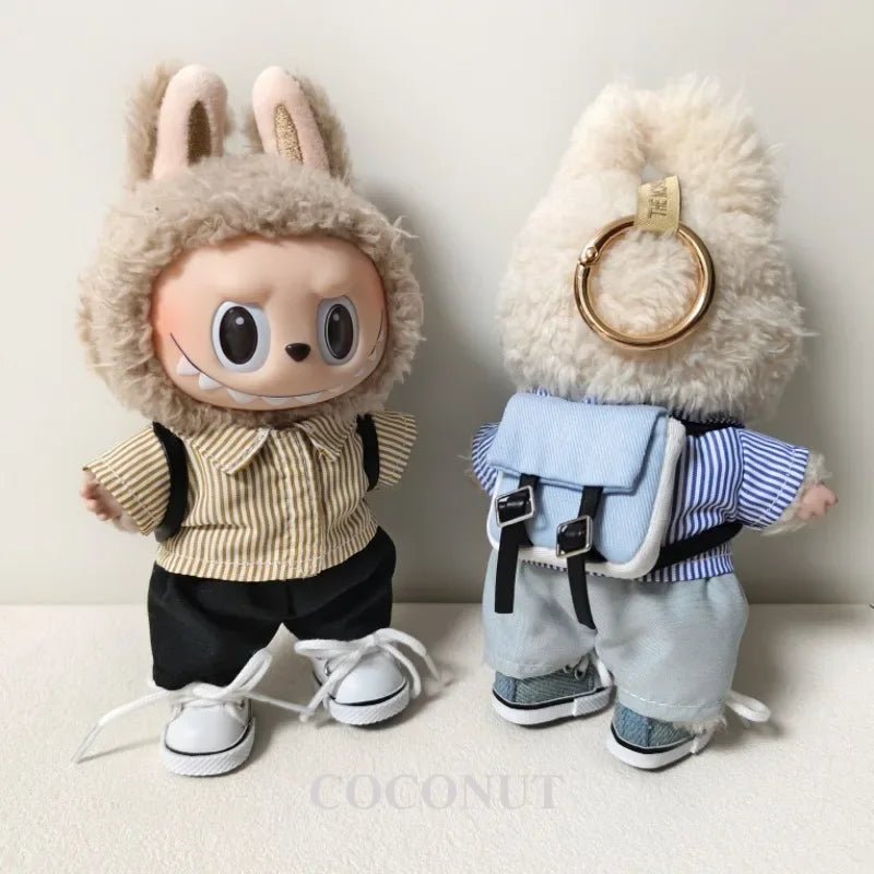 For 17cm labubu Accessories Labubu School bag Backpack with Shirt Shoes Doll Accessories Labubu Ropa