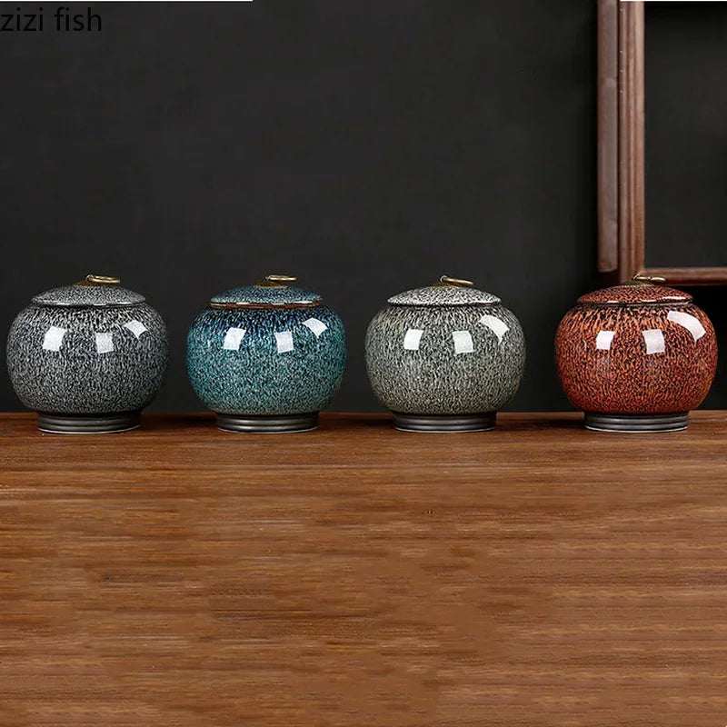 Ceramic Tea Box Tea Caddy Moisture Proof Sealed Jar Storage Tank Candy Jar Teas Container Teas Organizer Decorative Jar