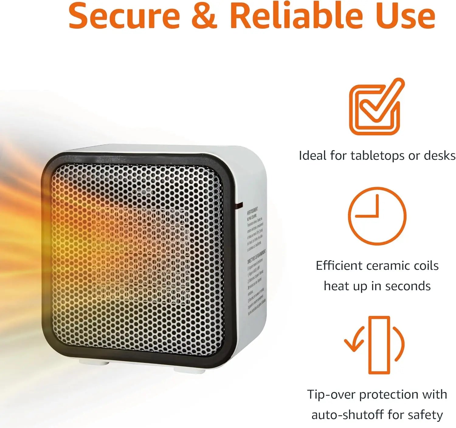 Portable Mini Ceramic Space Heater, 500W for Office Desk & Indoor Use, Tip-Over Protection, Lightweight White