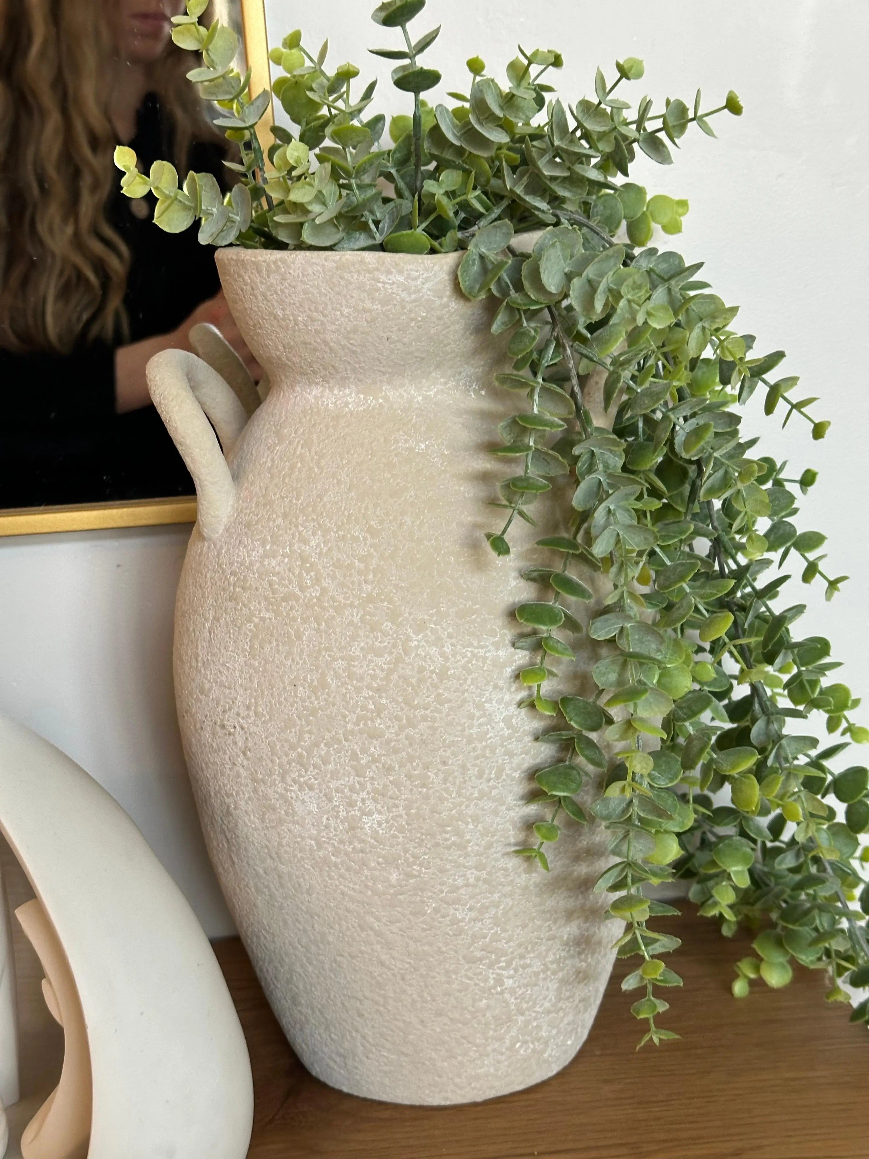 Ceramic Vase with Handles, 6.3 Inch Rustic Flower Vase, Farmhouse Table Decor, Distressed Terracotta Jug for Home Decor, Vintag