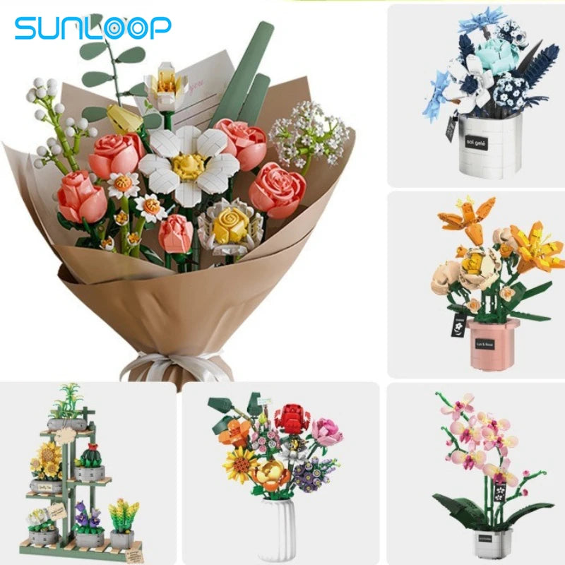 Big Flowers Bouquet Building Blocks Set Flowers Models Home Decor Botanical Collection Bricks Toys for Adults Mother's Day