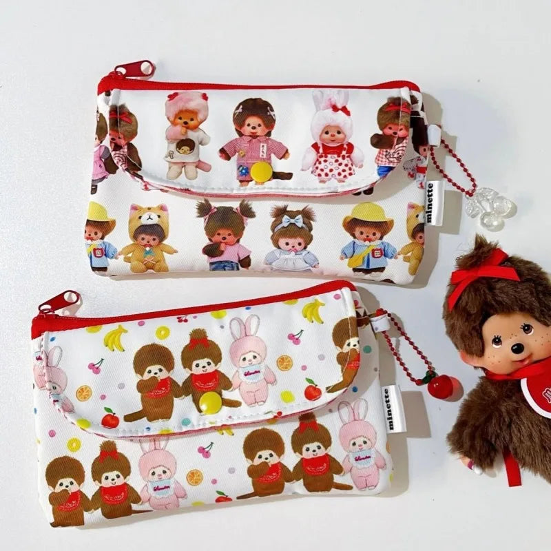 Hot Cartoon Monchhichi Series Cute Printed Pencil Case Multi Functional Exquisite Storage Bag Portable Glasses Case Gift