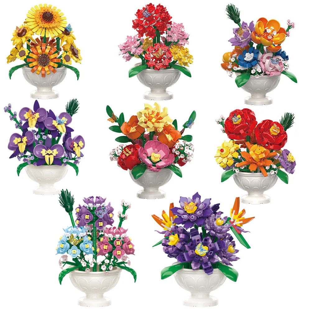 Botanicals Flower Arrangement DIY Building Set Faux Bouquet Set for Adults Floral Home Décor Kit Decorations for Office