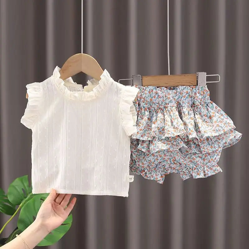 Girls' Suit Summer 2025 New Children's Summer Dress Baby Girl Fashionable Children's Top+Skirt Two-Piece Set