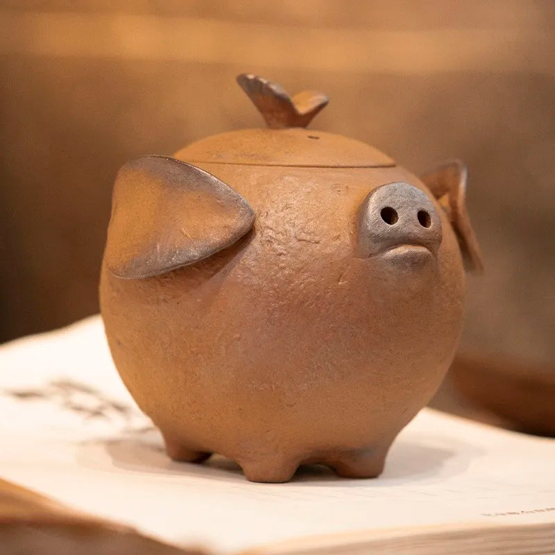 Old Rock Mud Rough Pottery Pig Shape Tea Pot Retro Teapot Tea Kettle Tea Ceremony Tea Making Single Pot Tea Ceremony
