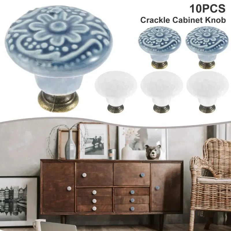 10Pcs Vintage Ceramic Door Knobs for Closet Cupboard Wardrobe Dresser Kitchen Furniture Round Cabinet Knobs Drawer Pull Handles
