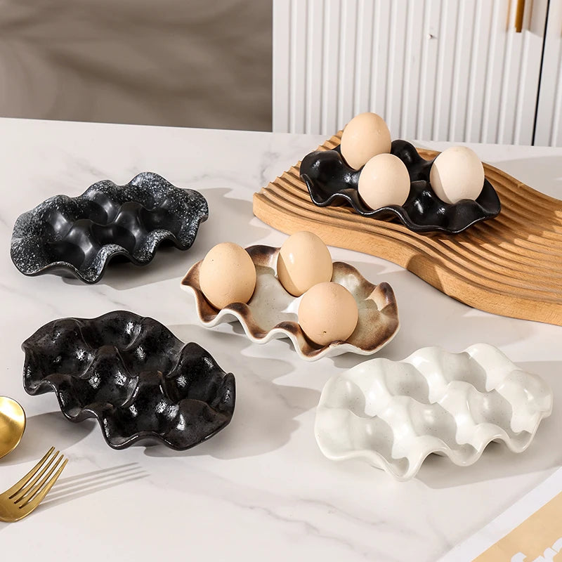 Vintage Ceramic Egg Tray Minimalist Ceramic Kitchen Refrigerator 6 Grid Egg Tray Home Food Storage Box Kitchen Storage Container