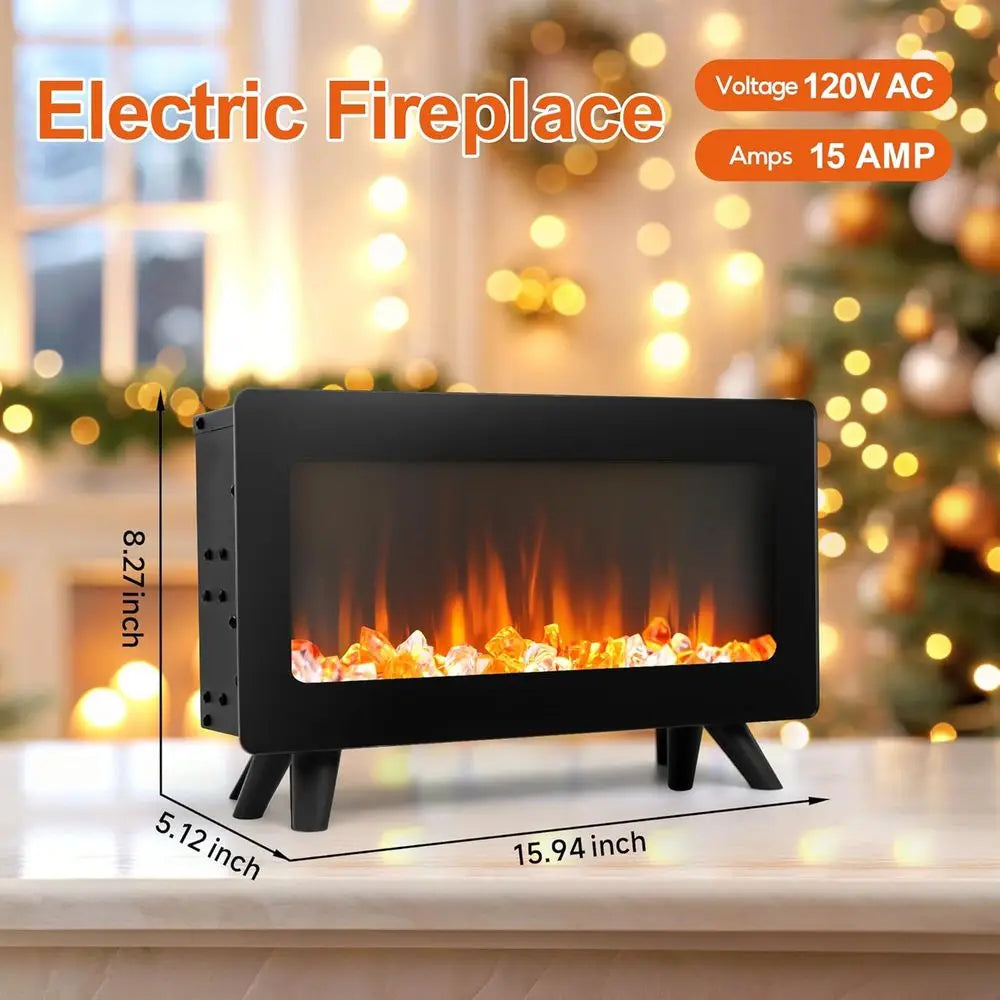 16 Small Electric Fireplace Heater - Desk Space Heater with Realistic LED 3D Flames, Freestanding Fireplace Heater for Indoor Us