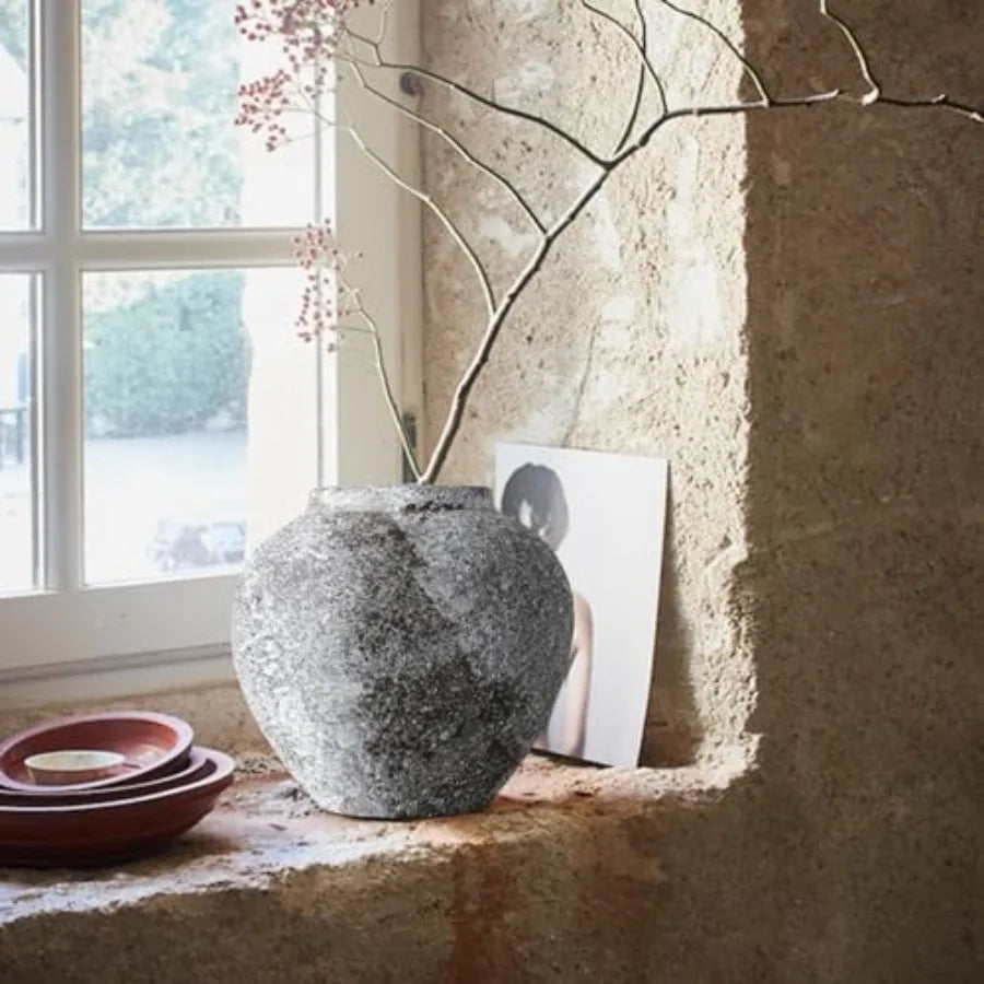 Rustic Ceramic Circular Flower Vase Farmhouse Clay Pottery Large Terracotta Floor Vases for Decorative Centerpiece Vintage Home