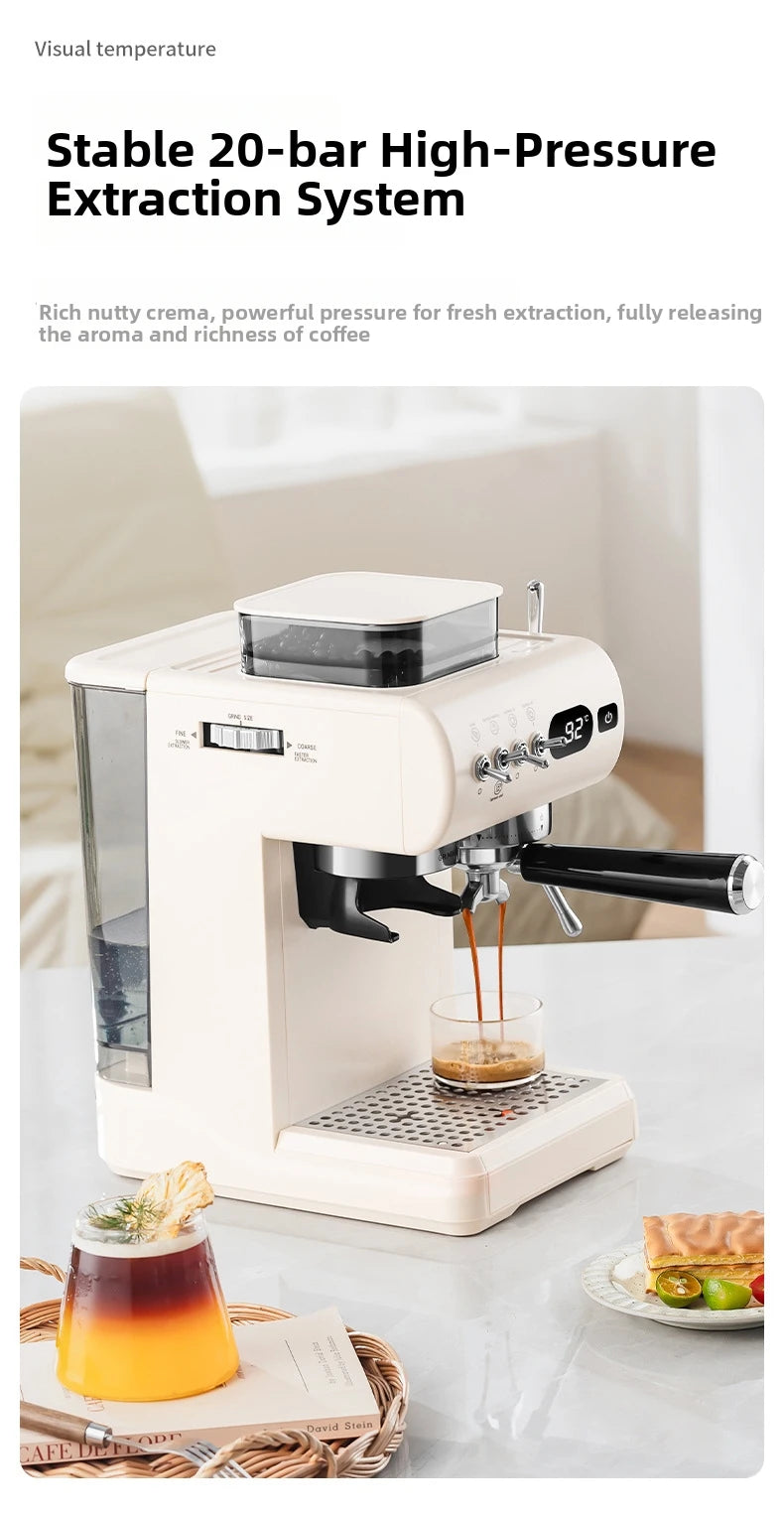 Semi-Automatic Espresso Machine – 20Bar Pressure with Built-in Grinder, Cold & Hot Brew Dual Extraction, Compact for Home Use