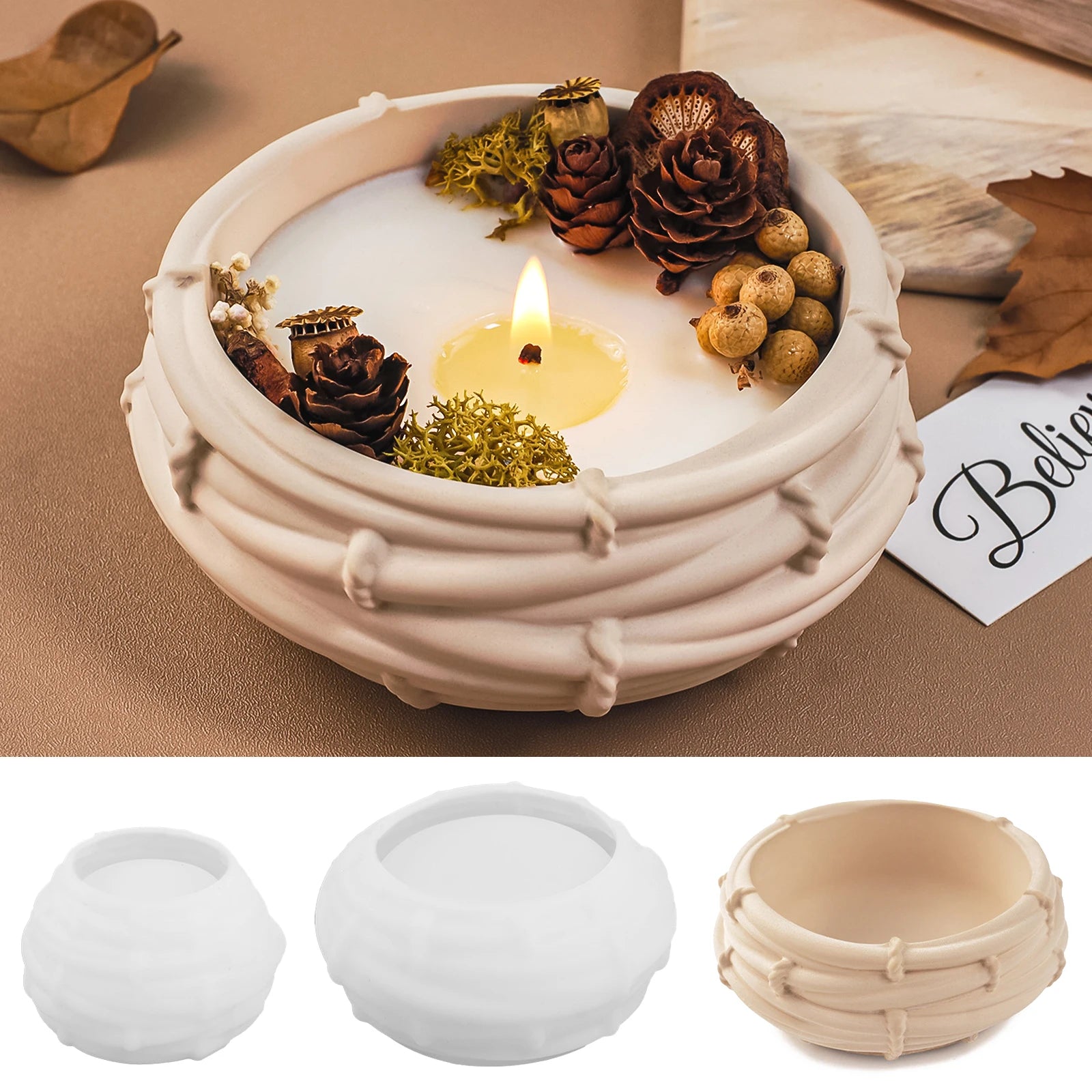 Creative Bamboo Basket Candle Bowl Silicone Mold DIY Bird Nest Flowerpot Concrete Cement Mold Jewelry Storage Tray Craft Casting