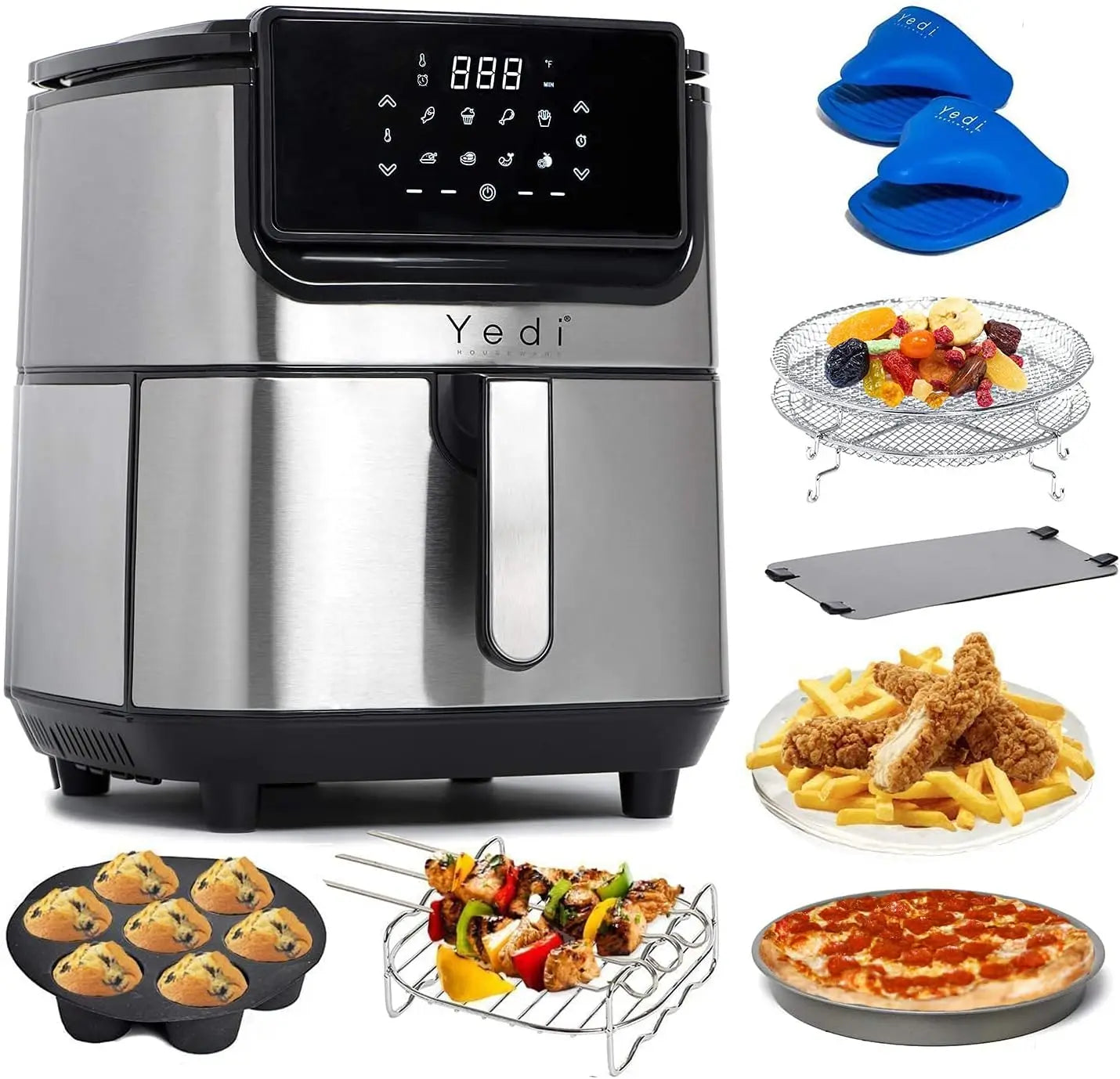 6.8 Quart Air Fryer with Ceramic Basket, Stainless-Steel Finish, Dehydration Function, and Accessory Kit