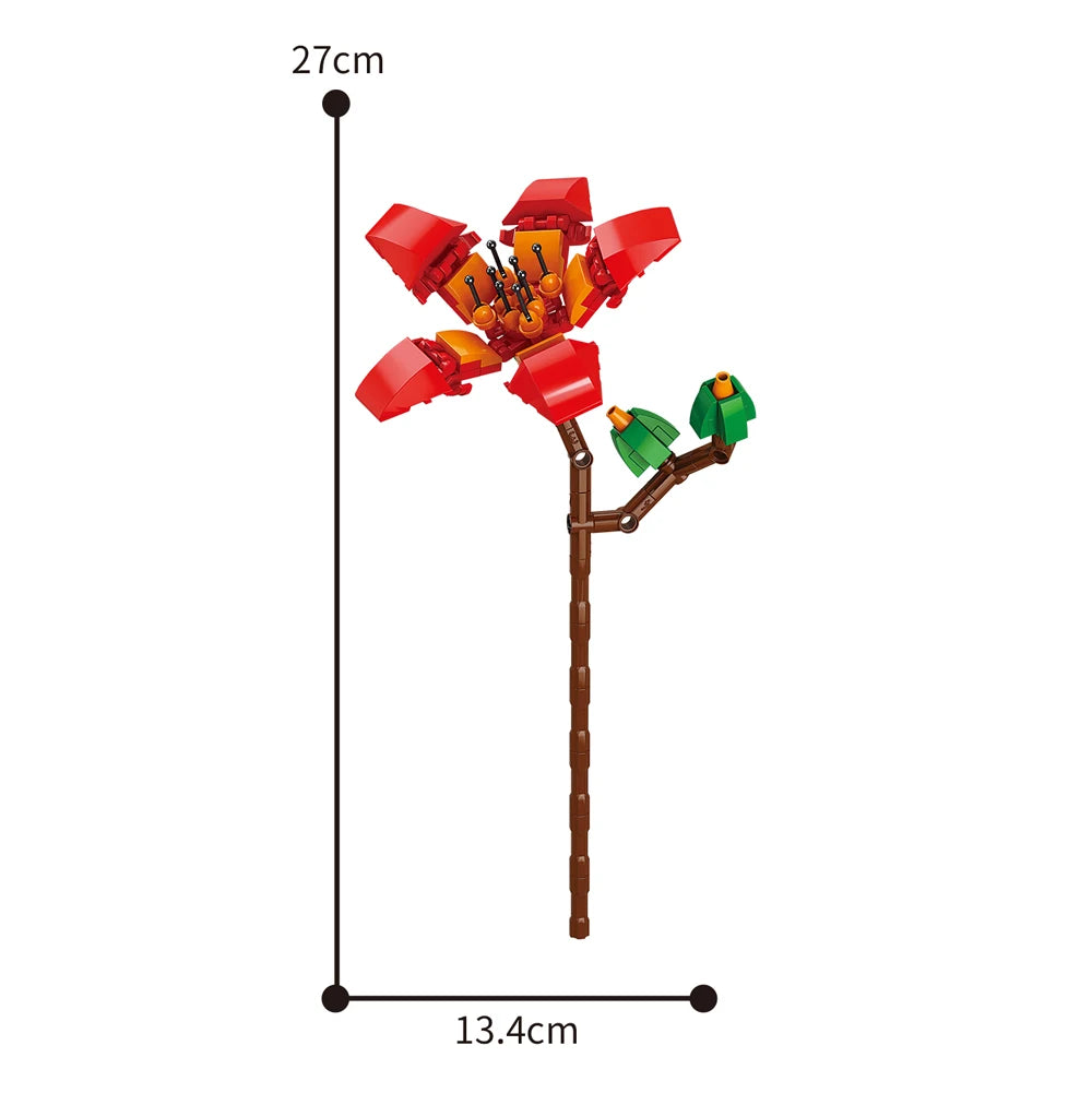 Creativity Potted Plants Bouquet Rose Lily Flower Home Desk Plant Decoration Assemble Building Blocks Bricks Toys Girls Gift