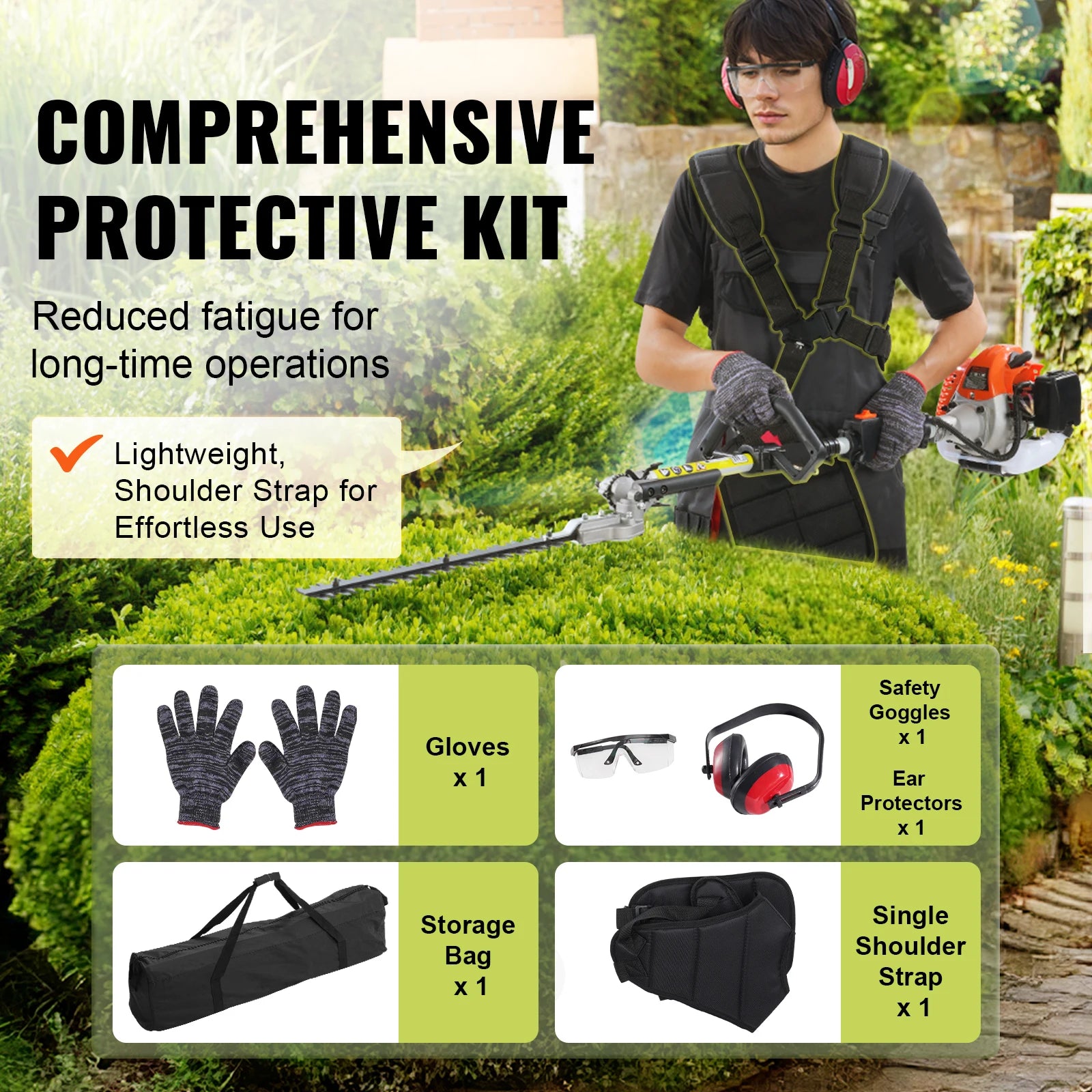 SucceBuy 33CC 6-in-1Multi-Functional Trimming Tools Gas Hedge Trimmer Weed Eater String TrimmerBrush Cutter Pole Saw Chainsaw