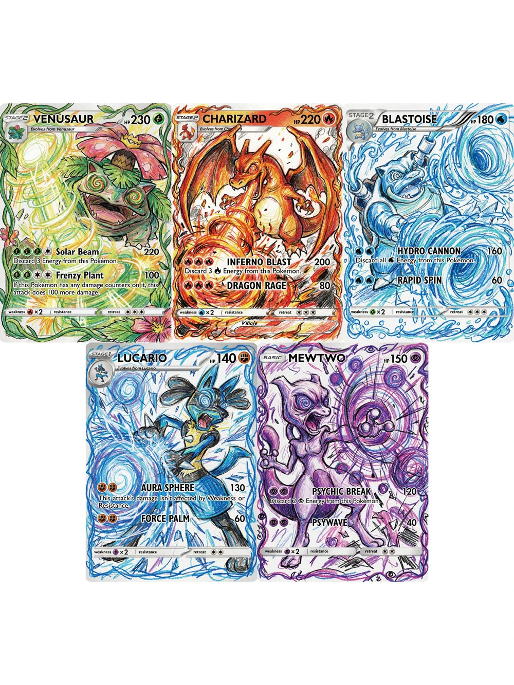 Pokemon Cards Abstract Impact Style Charizard Blastoise Venusaur Mewtwo Lucario Holo PTCG Cards Collection Cards Pokemon Gift