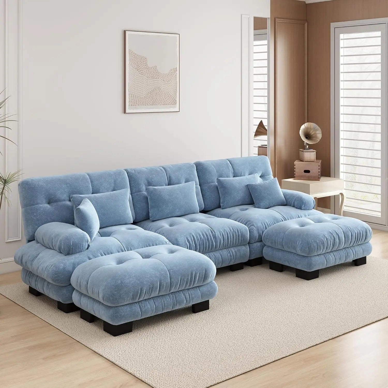 Velvet Modular Sectional Sofa 130" W Oversized U-Shaped Cloud Couch with 2 Ottomans Free Combined 3-Seater Comfort Customized