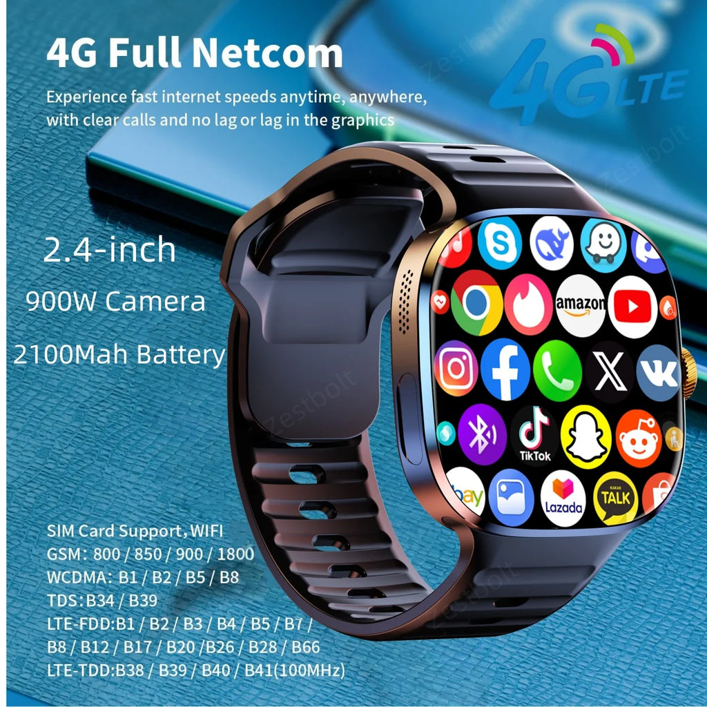 Global Version 5G Smartwatch 2.4 inch Amoled Screen insert Sim Card GPS WIFI 190° Rotating Camera Game Android 10.0 Smart Watch