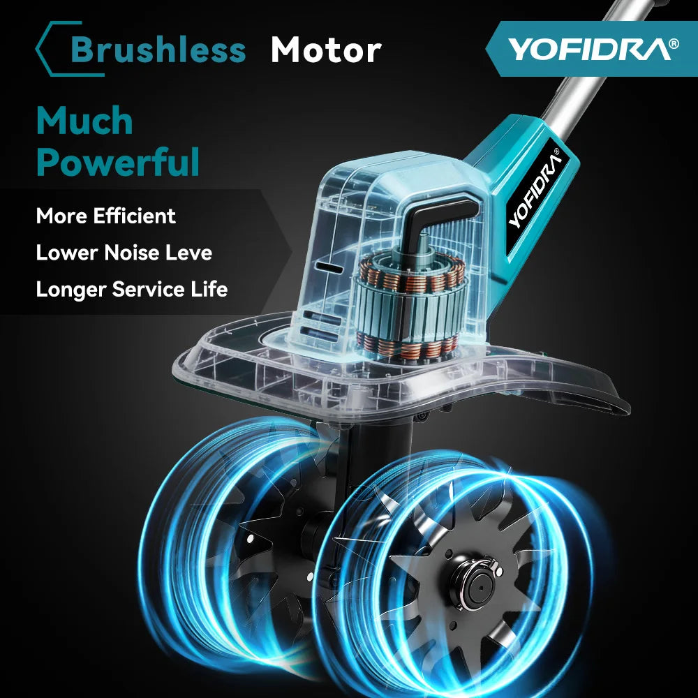 YOFIDRA Brushless Electric Garden Tiller Lawn Mower Rototiller For Soil Cultivation Garden Power Tool For Makita 21V Battery Pin