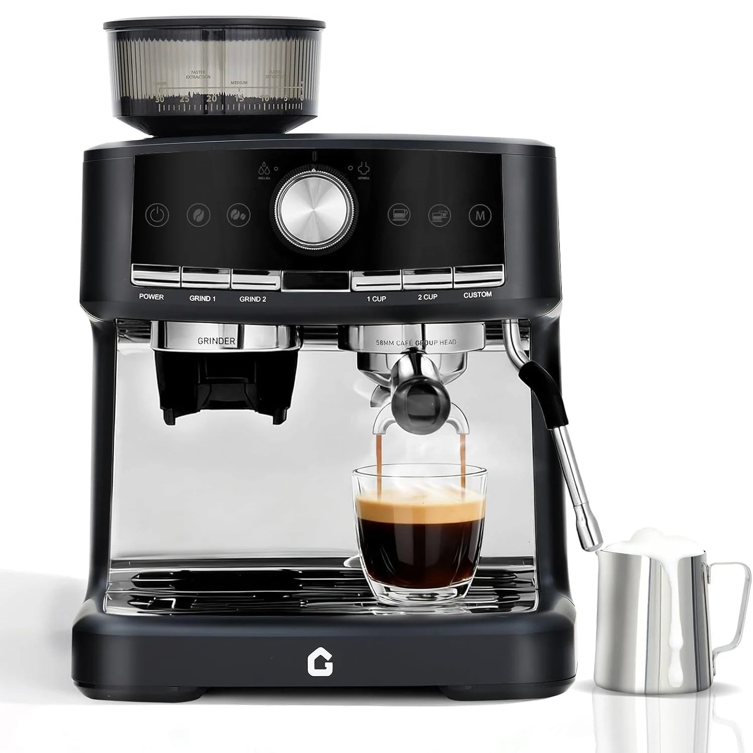 20 Bar Espresso Machine With Grinder Milk Frother 1.5L Coffee Maker 30 Grind Settings Automatic Steam Wand Home Barista