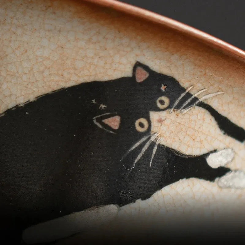 130ml Vintage Cute Zhi Ye Cat Porcelain Gaiwan Set For Tea Tureen Teaware Cup Chinese Hand-Paint Bowls Chawan Tea Ceremony Set