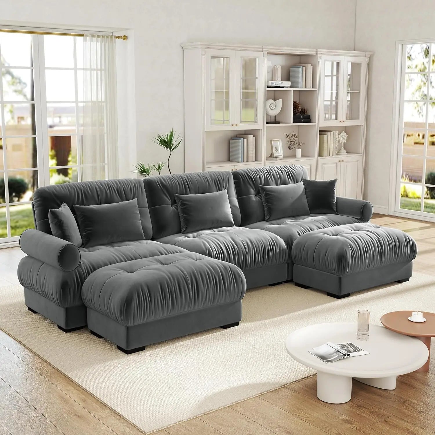 Velvet Modular Sectional Sofa 130" W Oversized U-Shaped Cloud Couch with 2 Ottomans Free Combined 3-Seater Comfort Customized