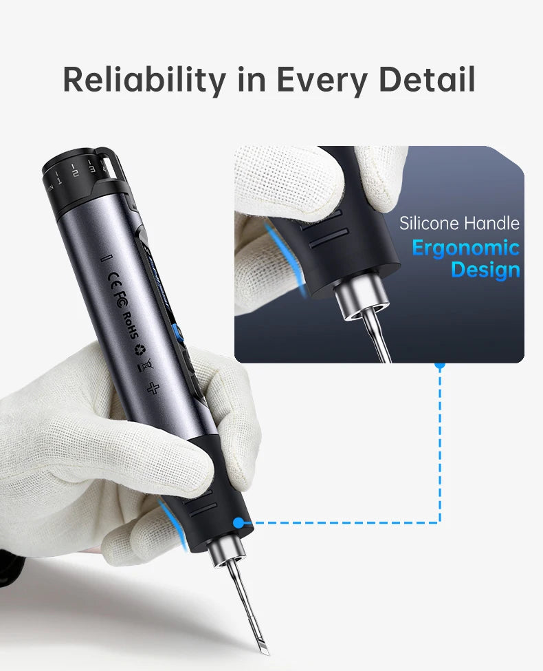FINIRSI HS03 Cordless Soldering Iron, 100-450°C Replaceable Battery Continuous Soldering Wired/Wireless Modes Compatible T210