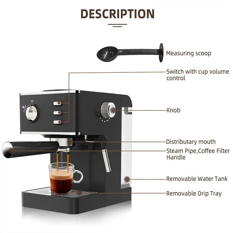 Home Semi-automatic Espresso Machine Small Coffee Machine With Knob Control Milk Frother Electric Coffee For Office