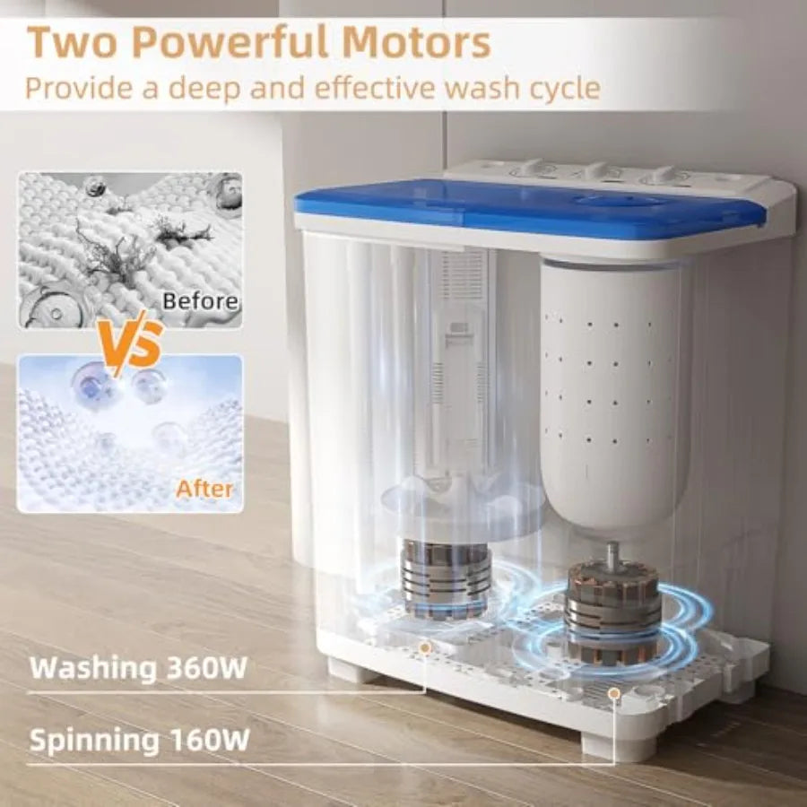 Portable Washing Machine 20Lbs Compact Twin Tub Laundry Washer with Builtin Drain Pump SemiAutomatic 12Lbs Washer and 8Lbs Spin