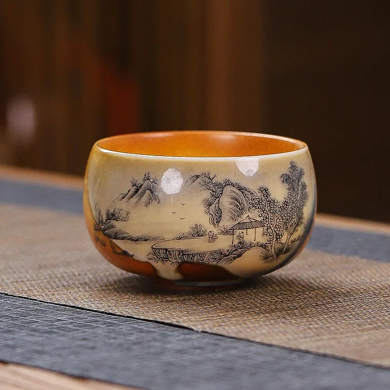 Vintage Kungfu Teacups Chinese Pottery Master Teaware Bowls Cup Home Decor Retro Tea Cups 150ml Ceramic Handmade Teaset