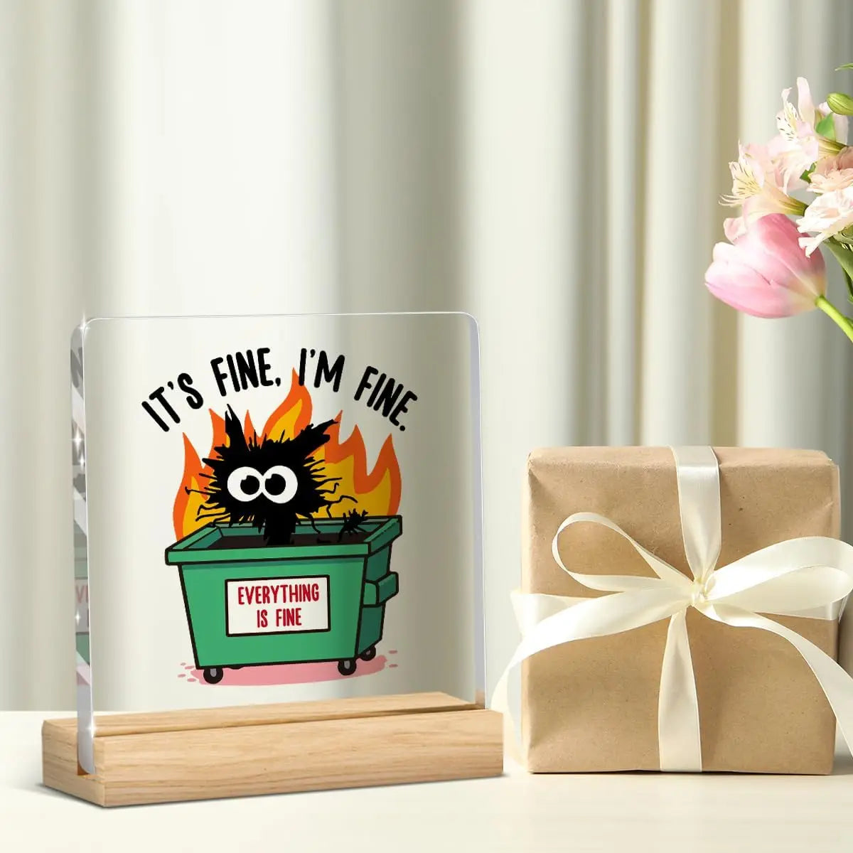 Dumpster Fire Desk Accessories, Funny Office Decor, It's Fine, I'm Fine, Everything Is Fine Inspirational Gifts for Women Men