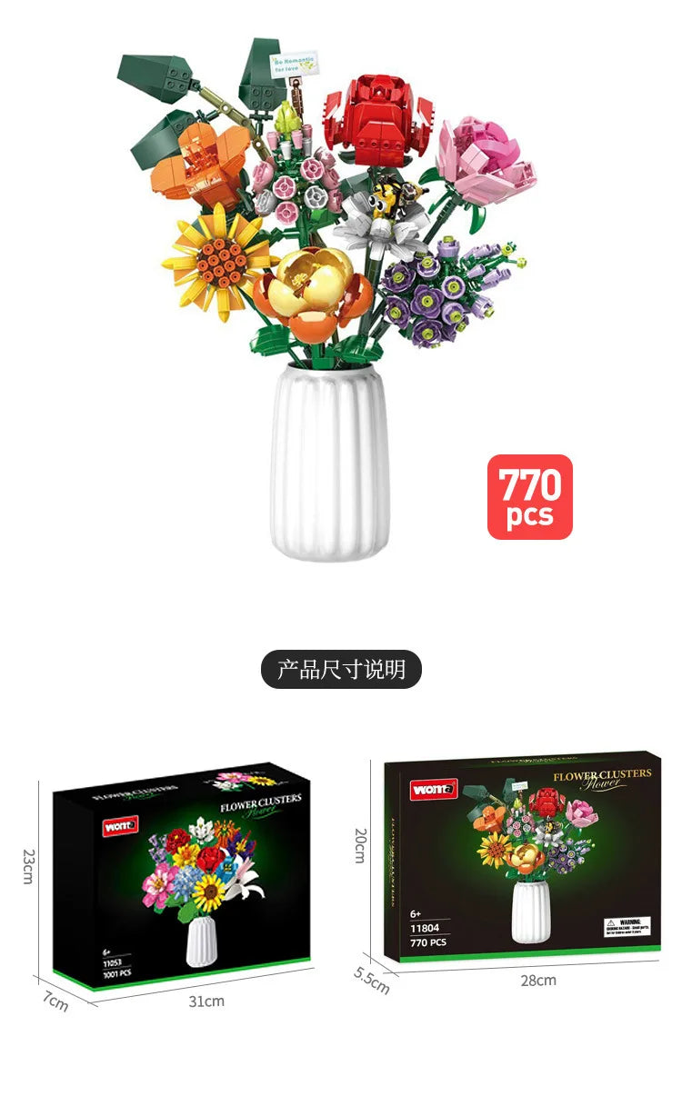 Big Flowers Bouquet Building Blocks Set Flowers Models Home Decor Botanical Collection Bricks Toys for Adults Mother's Day