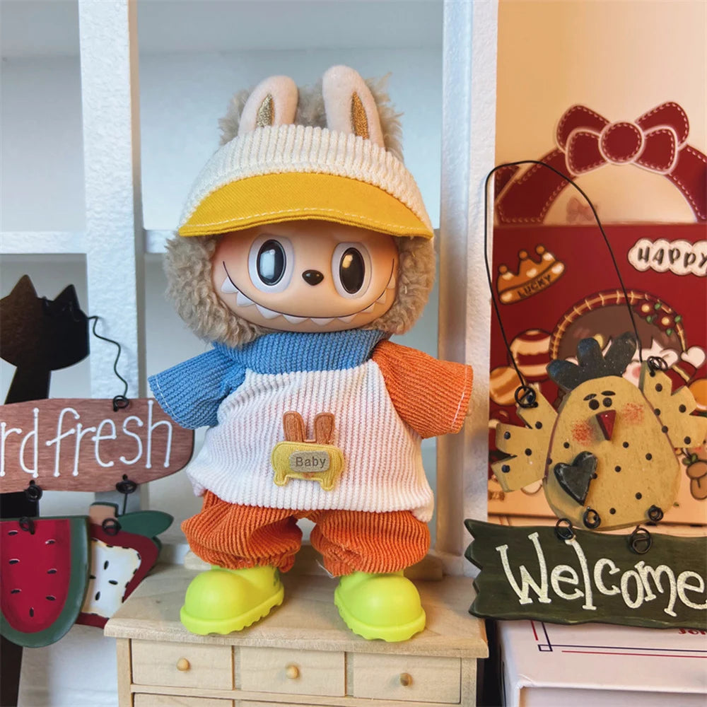 17cm Mini Labubu Outfit Clothes Sports Leisure Suit Labubu Outfit Accessories Labubu Doll Accessories