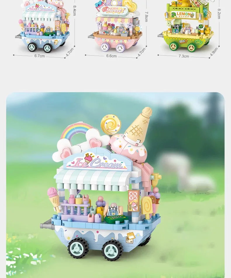 LOZ Street series dessert vending carts, lemon tea vending carts, model assembly, accessories, trolleys, parent-child assembly t