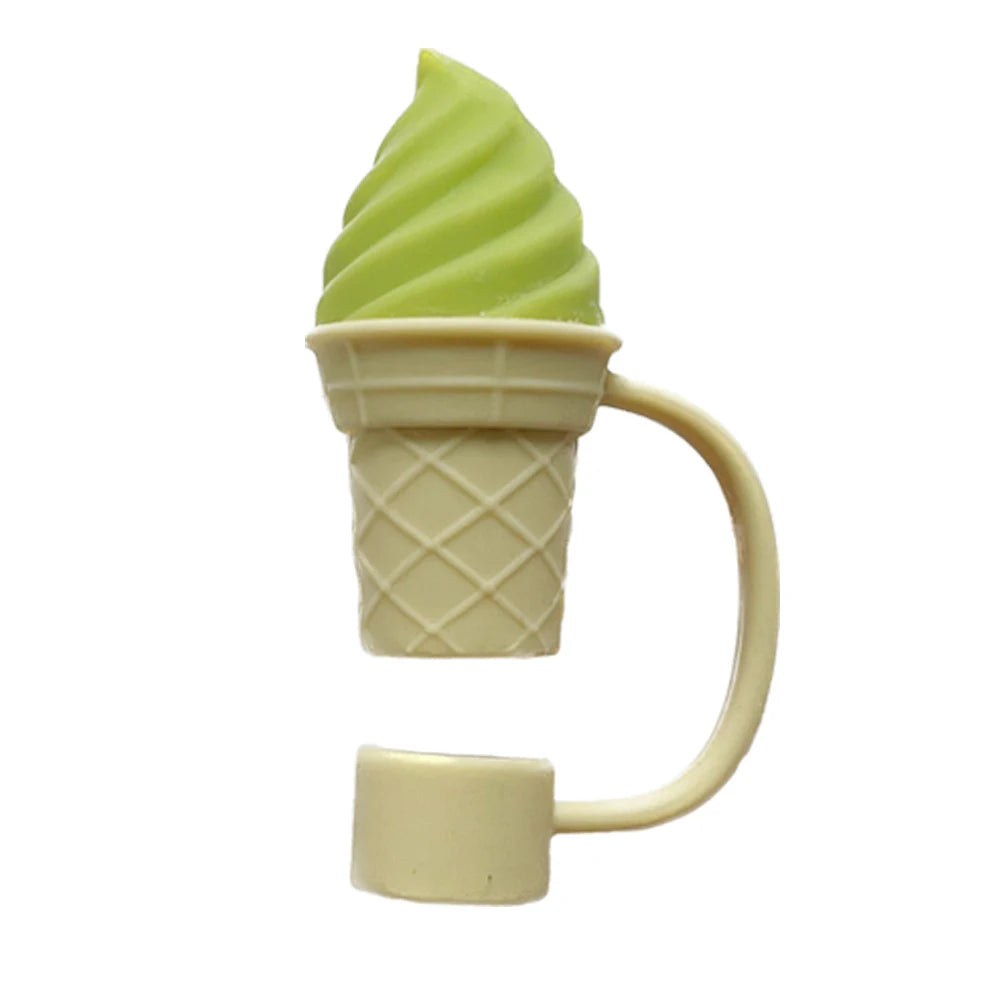 Straw Cover Cap for Stanley Tumblers Cup Accessories Cute Coffee Mug Ice Cream Shape Silicone Straw Dust Toppers Spill Stopper