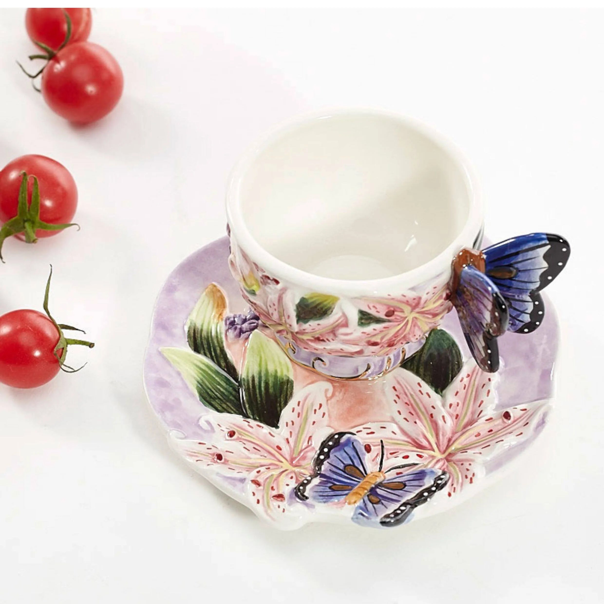 European Style Ceramic Coffee Pot, Hand-painted Butterfly Orchid Teapot, Tea Cup Set, Exquisite Creative Gift, Cafe Accessories