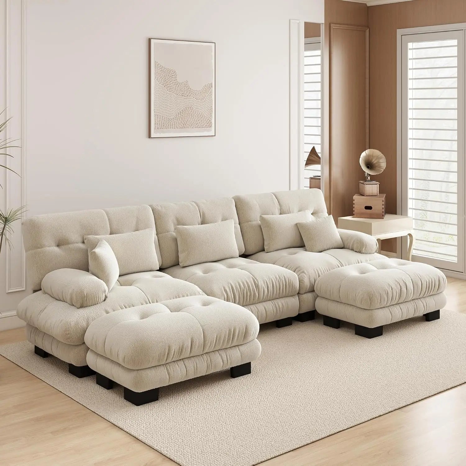 Velvet Modular Sectional Sofa 130" W Oversized U-Shaped Cloud Couch with 2 Ottomans Free Combined 3-Seater Comfort Customized