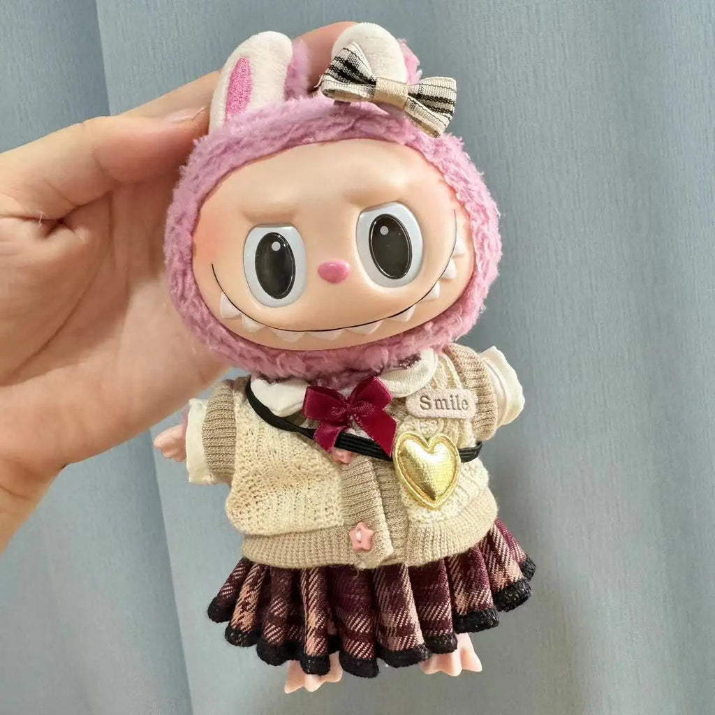 17cm labubu clothes pendant Labubu doll clothes keychain Labubu doll for JK skirt set cute