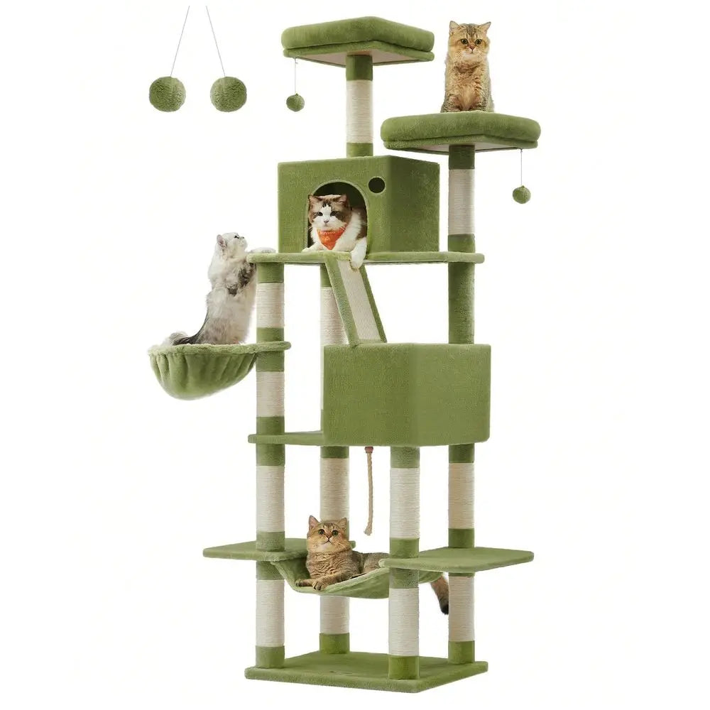 Cat Tree Rascadores Para Gatos Cat Supplies Cat Tree, 81.1Inch Large Cat Tower With 13 Ching Posts, 2 Perches, 2 Caves, Basket,