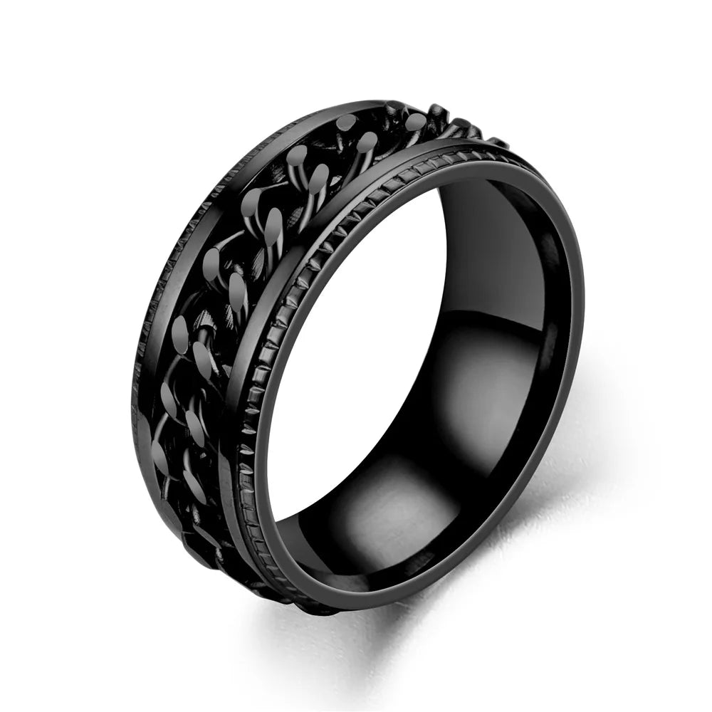 Cool Stainless Steel Rotatable Men 8MM Ring High Quality Spinner Chain Punk Women Never Fade Jewelry for Party Gift