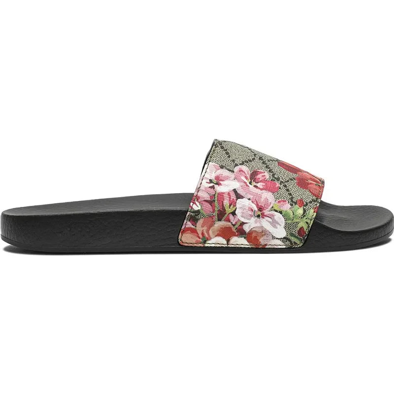 gg designer sandals slippers web slide sandal black white rubber bloom floral flats gear sole mens womens luxury claquette slide