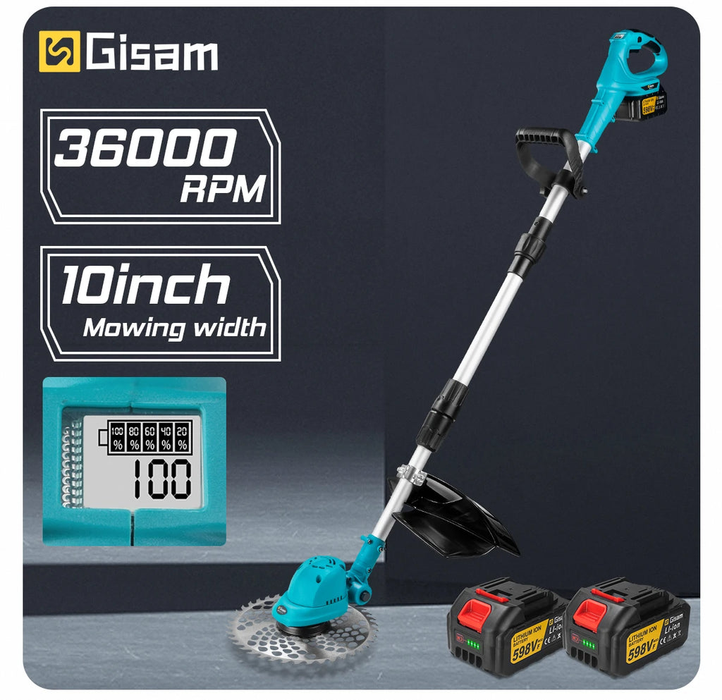 Gisam 10Inch Brushless Electric Foldable Lawn Mower Cordless Garden Grass Trimmer Weeding Power Tools For Makita 18V Battery Pin