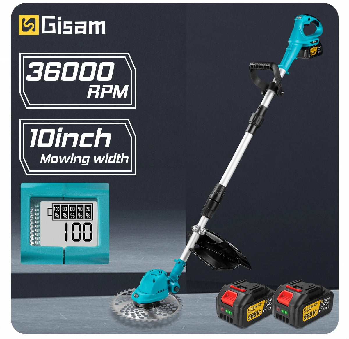 Gisam 10Inch Brushless Electric Foldable Lawn Mower Cordless Garden Grass Trimmer Weeding Power Tools For Makita 18V Battery Pin