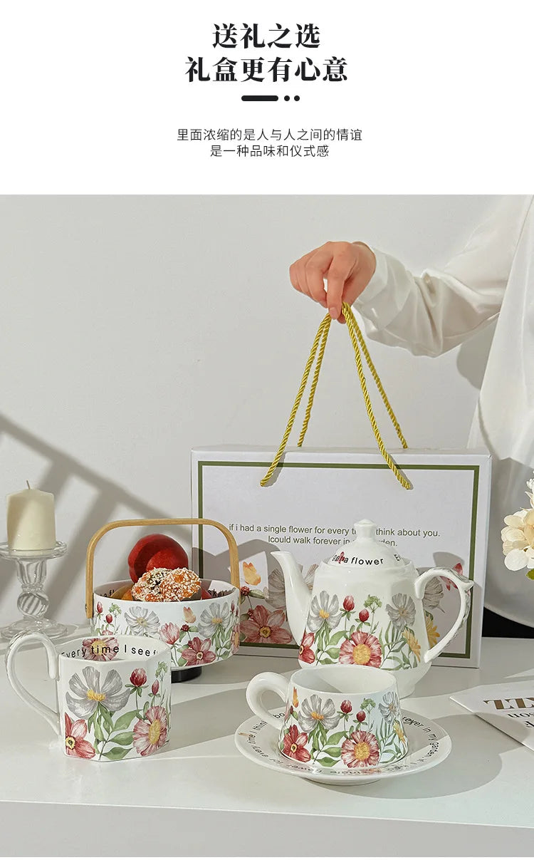 Vintage style coffee cup Breakfast cup teapot Birthday wedding gift afternoon tea set