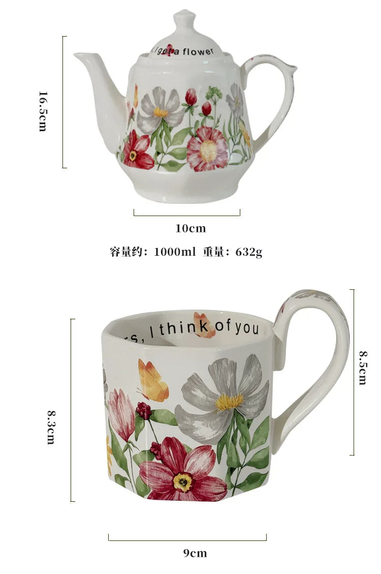 Vintage style coffee cup Breakfast cup teapot Birthday wedding gift afternoon tea set