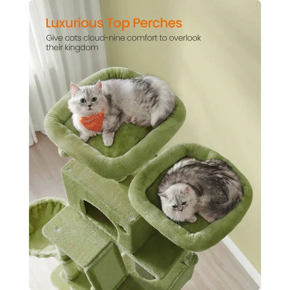 Cat Tree Rascadores Para Gatos Cat Supplies Cat Tree, 81.1Inch Large Cat Tower With 13 Ching Posts, 2 Perches, 2 Caves, Basket,