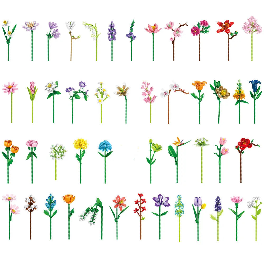 Creativity Potted Plants Bouquet Rose Lily Flower Home Desk Plant Decoration Assemble Building Blocks Bricks Toys Girls Gift