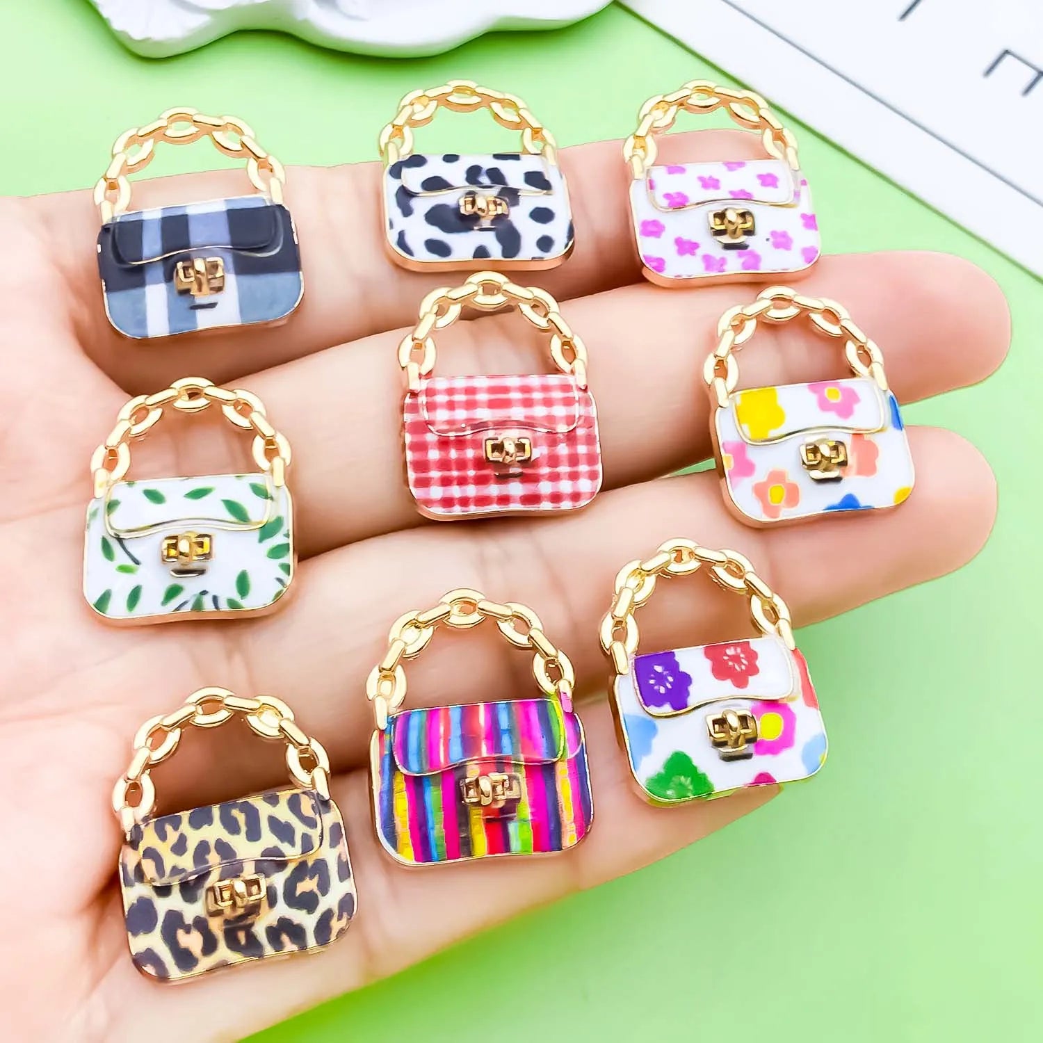 10pcs Colorful Fashion Women's Handbag Charms Alloy Pendants for DIY Bracelets Necklaces Earrings Jewelry Making Accessories