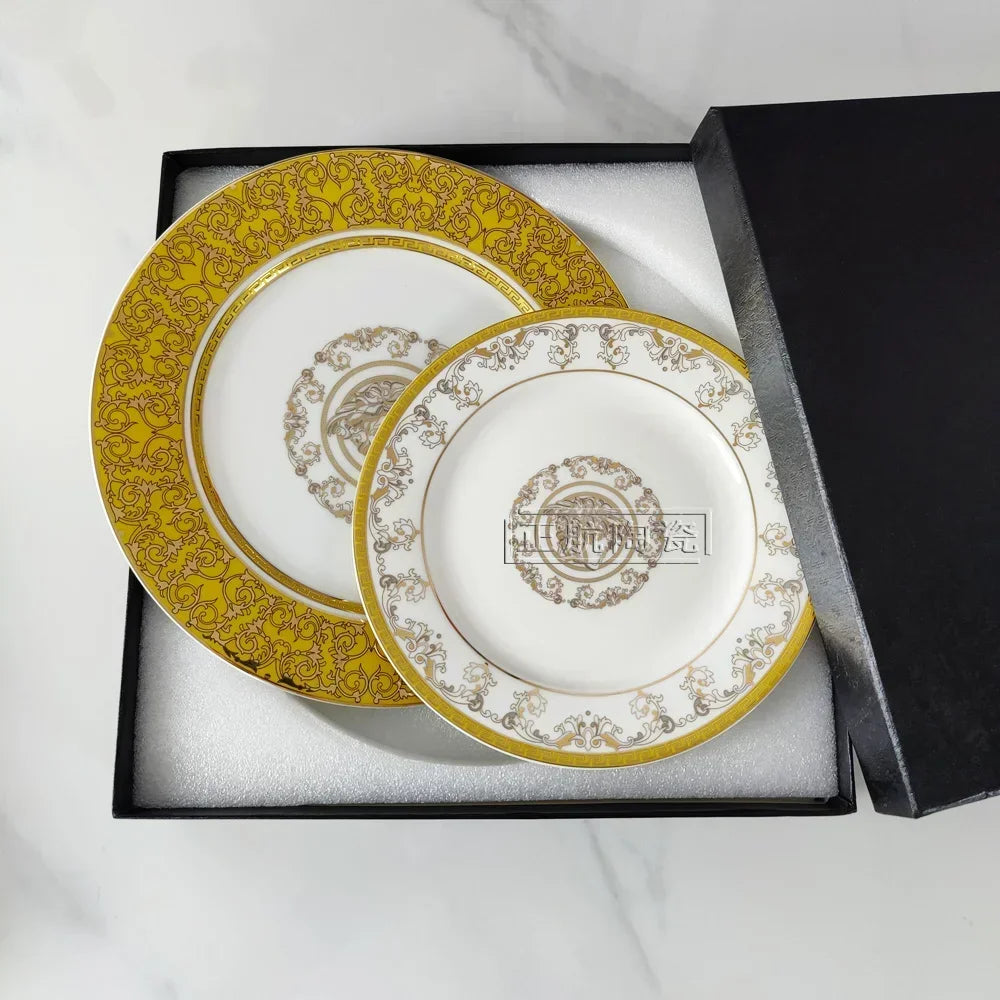Vintage Ceramic Dinner Plate 8 Inch 10 Inch Creative Bone China Western Steak Dessert Salah Plate Kitchen Party Gift Box Set
